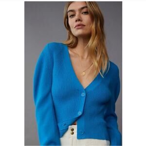 Maeve Luana Cropped Bright Blue Button Down Cardigan Size Medium EUC